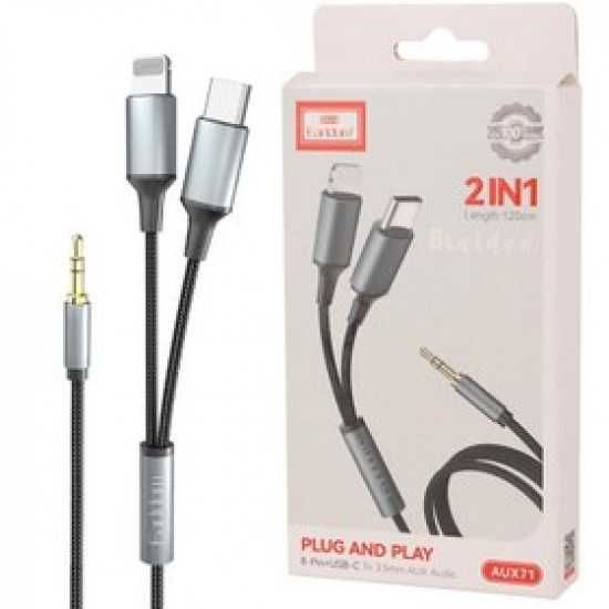 Earldom AUX71 е висококачествен AUX кабел USB-C, Lightning - слушалки