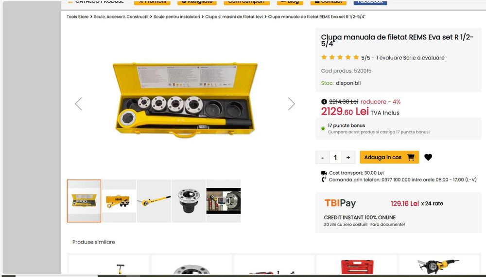 Clupă manuală de filetat REMS Eva – set R 1/2"–1 1/4"