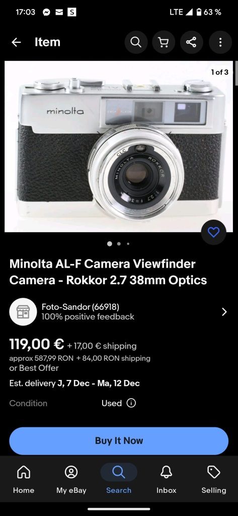 Minolta AL-F Camera Viewfinder
