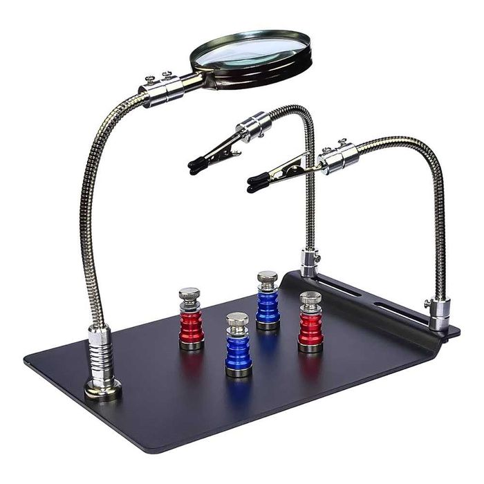 Държач за платки TE-804 със гъвкави крачета, магнитни скоби, лупа