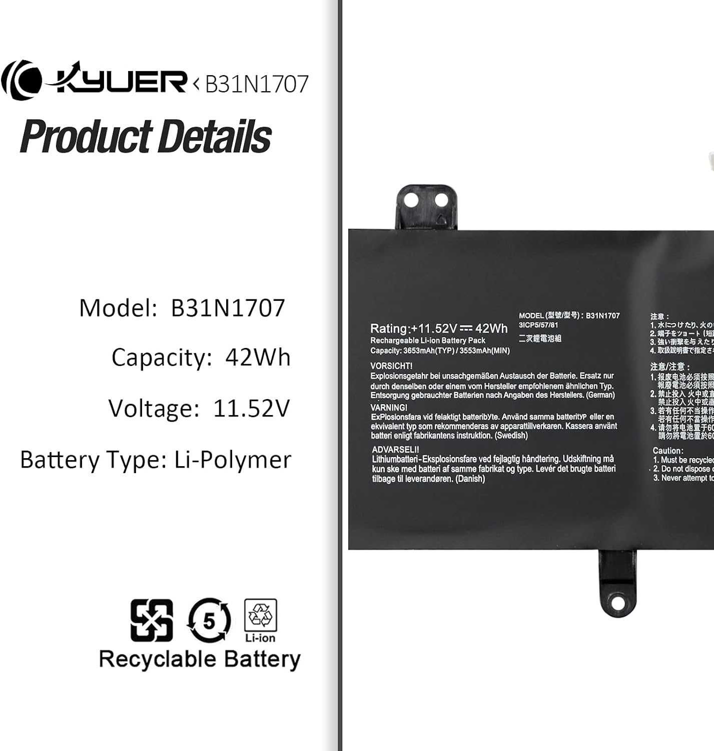 Baterie laptop Asus VivoBook K KYUER 42Wh B31N1707 B31N1707-1