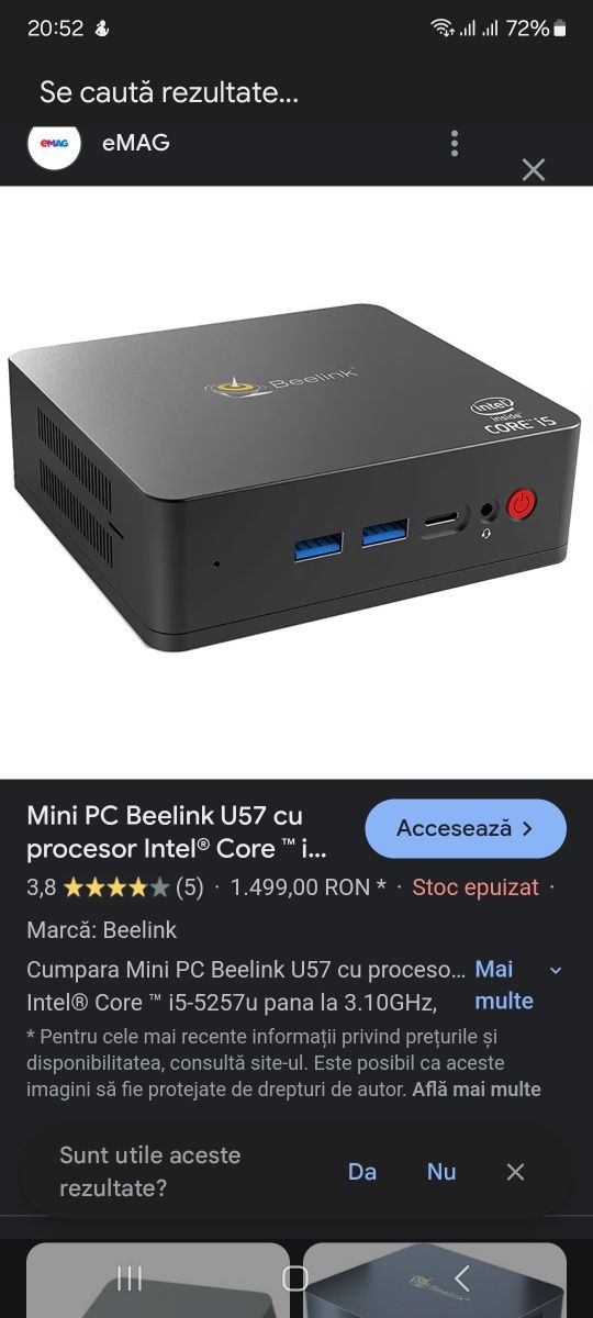 Mini PC unitate Beelink u57, Procesor Intel i5, 8GB ram