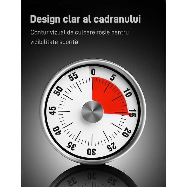Timer bucătărie, Ceas mecanic de bucatarie din inox, negru