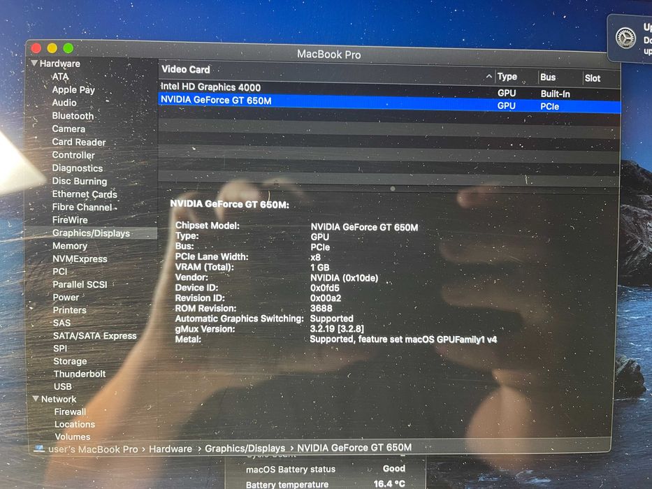 Laptop Apple MacBook Pro 15" i7-3615QM 8GB RAM GT 650M 1GB SSD 250GB