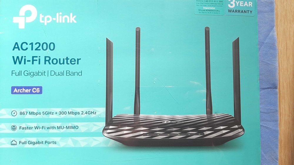 Router Wi-Fi Archer C6, TP-Link AC1200, nou, sigilat, 5 antene, negru