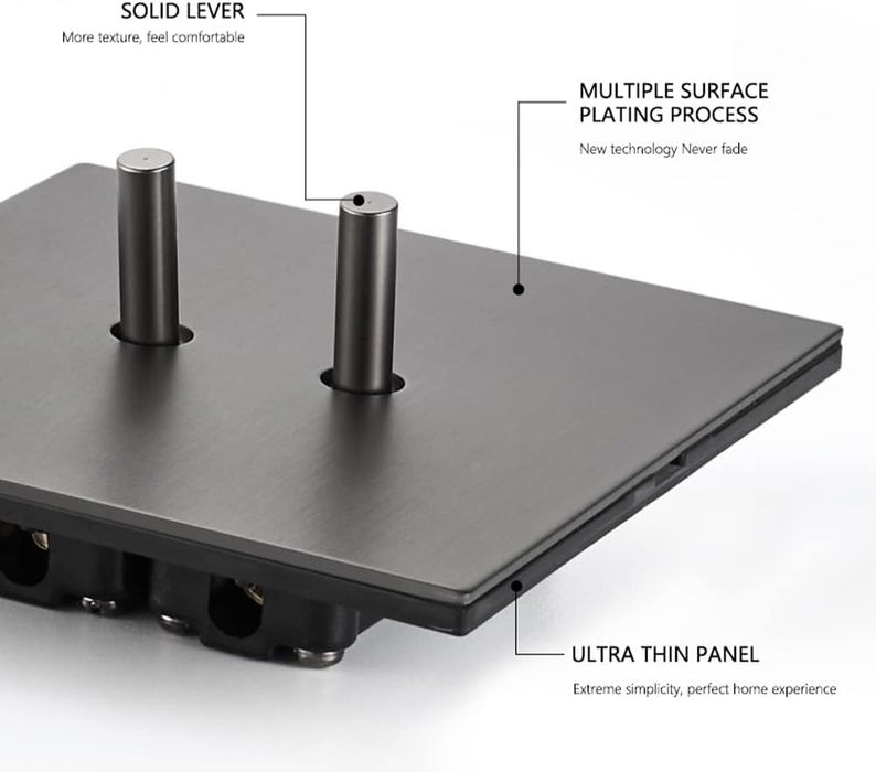 Intrerupator metalic GreyLux, 2Gang 2Way, 10A, Gri Mat, doza cadou