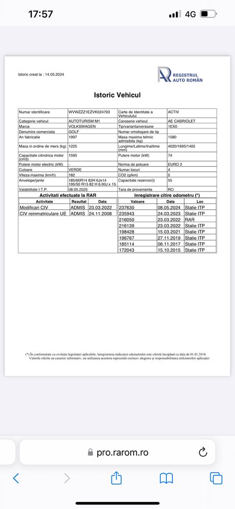 Golf 3 Cabrio 1.6 benzina 101 cai + GPL