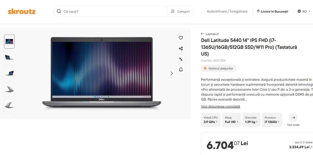 Laptop NOU Dell Latitude 5440 i7-1365U 5.20 GHz 14 FHD 512GB GARANTIE