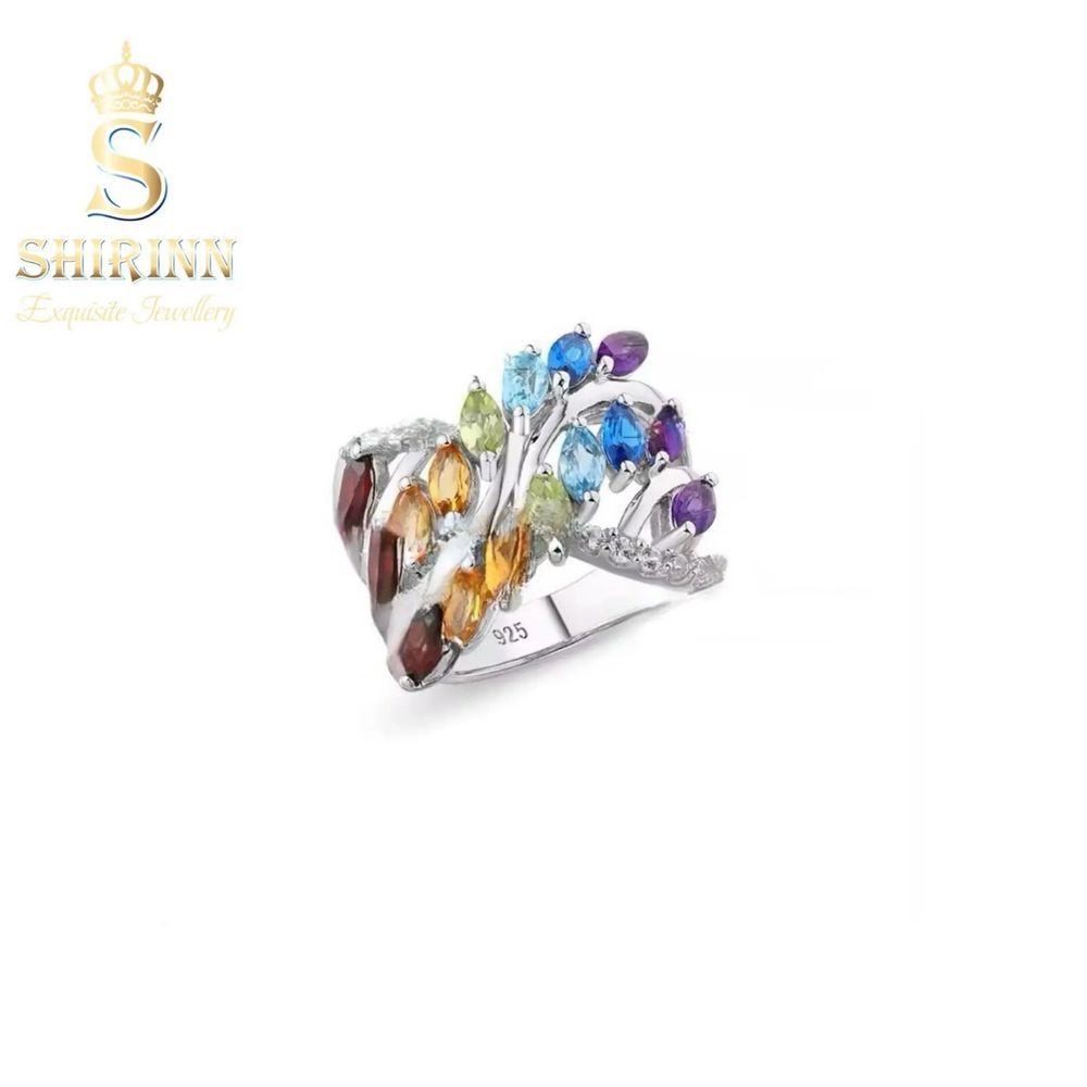 Inel Luxury 2.8ct Pietre Pretioase Naturale Rainbow si Safir Alb