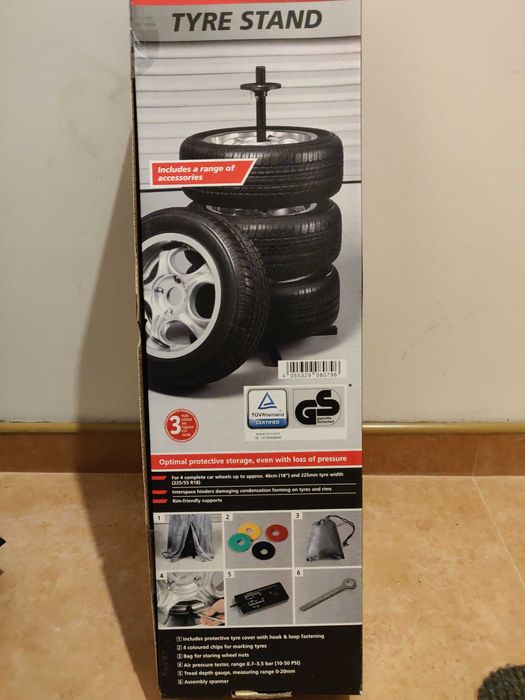 Продавам две нови стойки за съхранение на по 4 гуми с джанти за 50 лв.