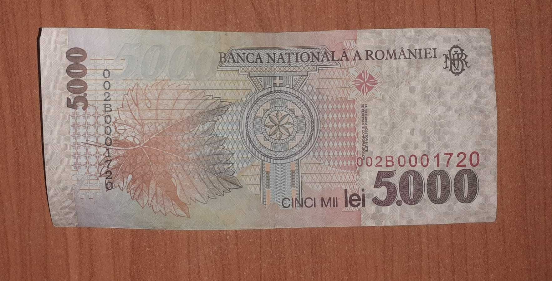 Bancnota de 5000 de lei anul 1998 seria 002B