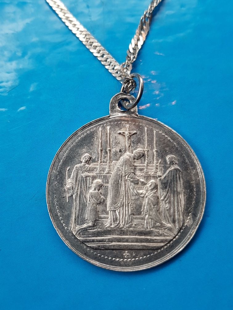 (45)Lant colier argint 925 italy, pandantiv religios,scena biblica