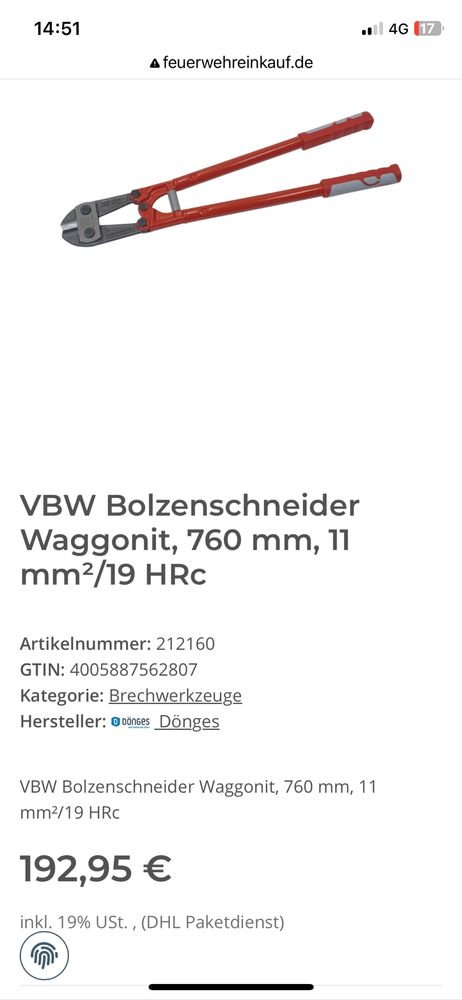 VBW W.Germany - Голям резак секачка ножица за арматура арматури