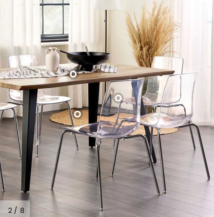 Set 2 Scaune dining; Scaun transparent cu picioare metalice