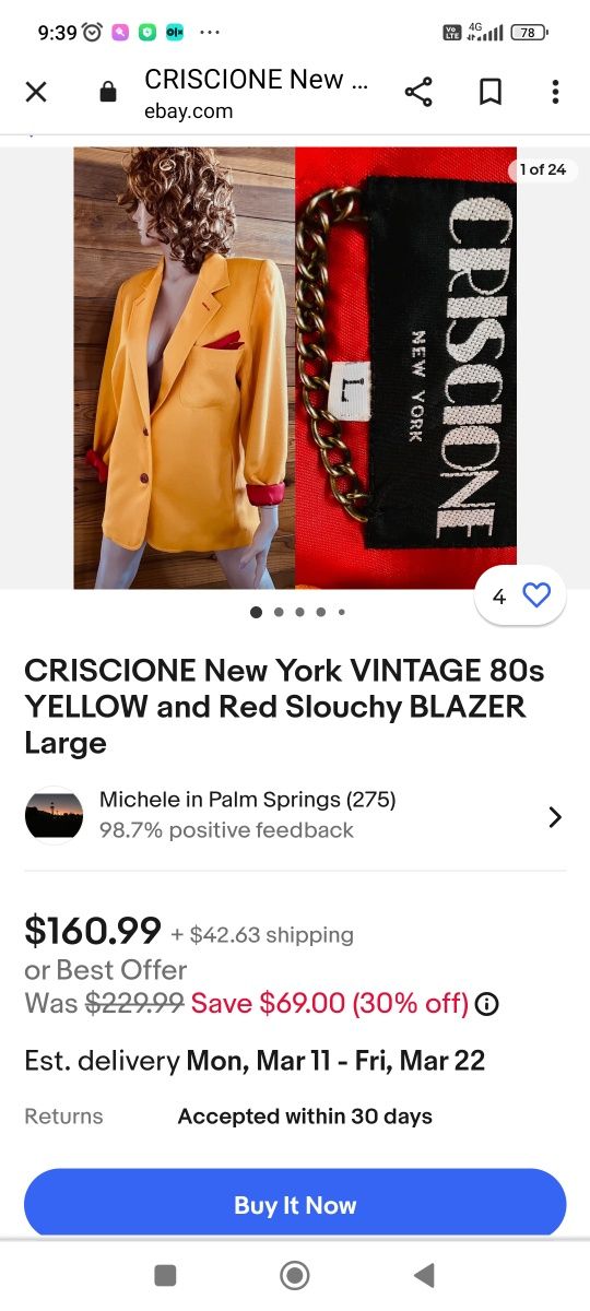 Sacou 80s Criscione New York  Blazer Jacket dama lux boutique