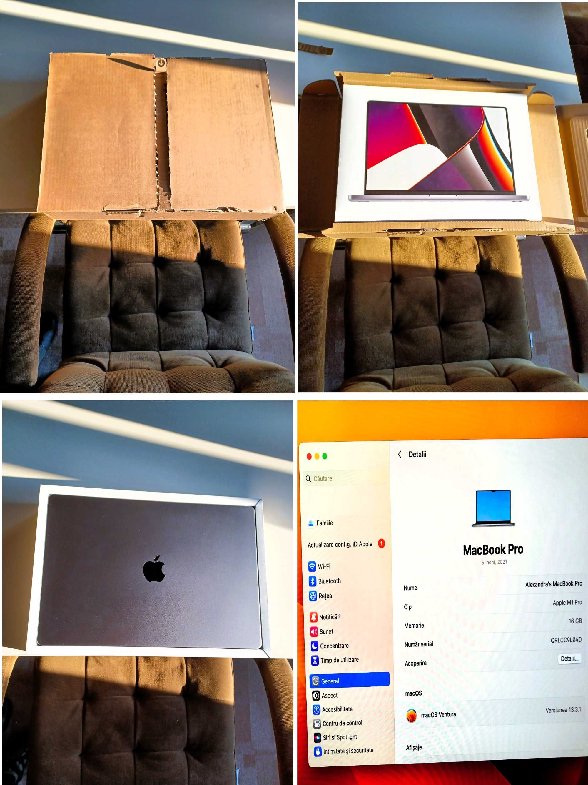MACBook PRO Apple, diagonala 16", 1TB SSD,Procesor M1 PRO,16 GB RAM