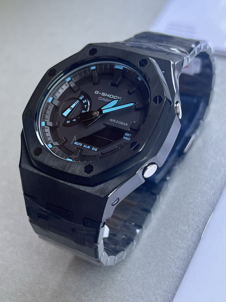 Casioak / Gasio G-Shock GA-2100 Mod Black/Blue Metal