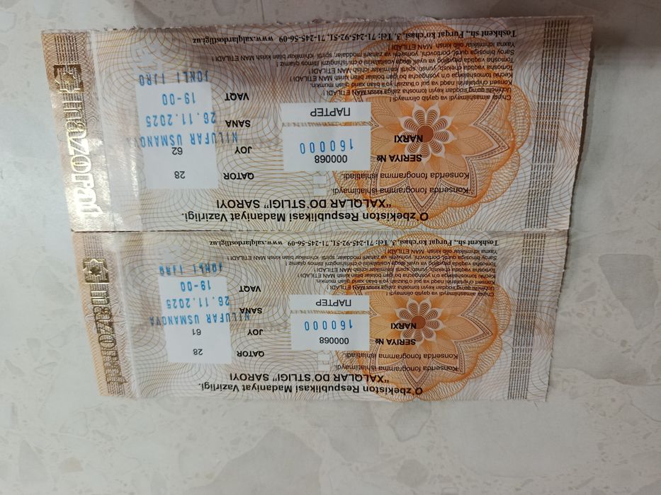 Bilet Nilufar Usmonova kansertiga 2ta faqat kansert ertaga