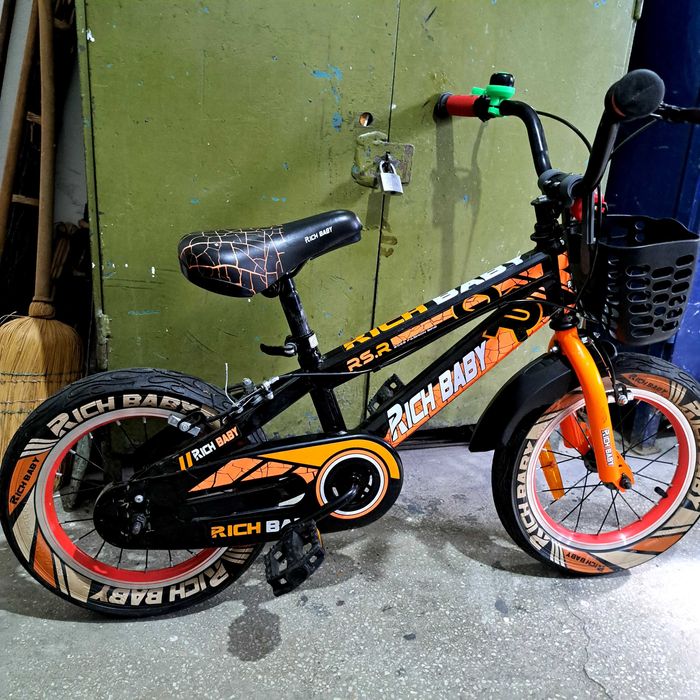 Bicicleta baieti RICH BABY R14WTB, roata 14", roti ajutatoare