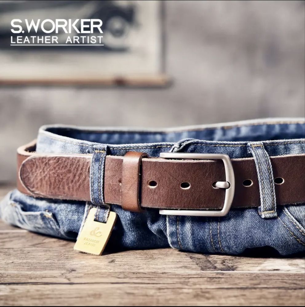 Премиум Спортен Мъжки Кожен Колан S.WORKER*/ Естествена телешка кожа!