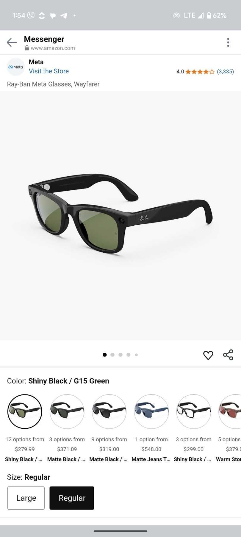 RayBan Meta Wayfarer Shiny Black / G15 Green