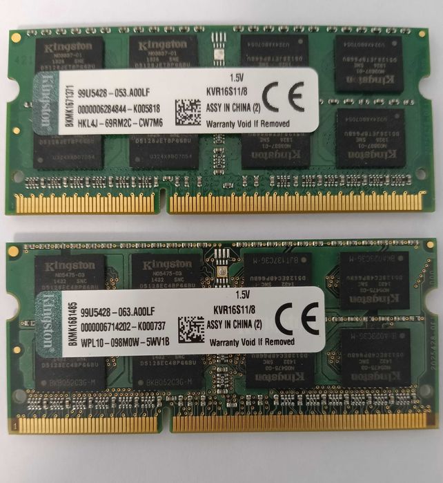 Vand 2x placute RAM Kingston DDR 3  16 GB pt laptop sau imac