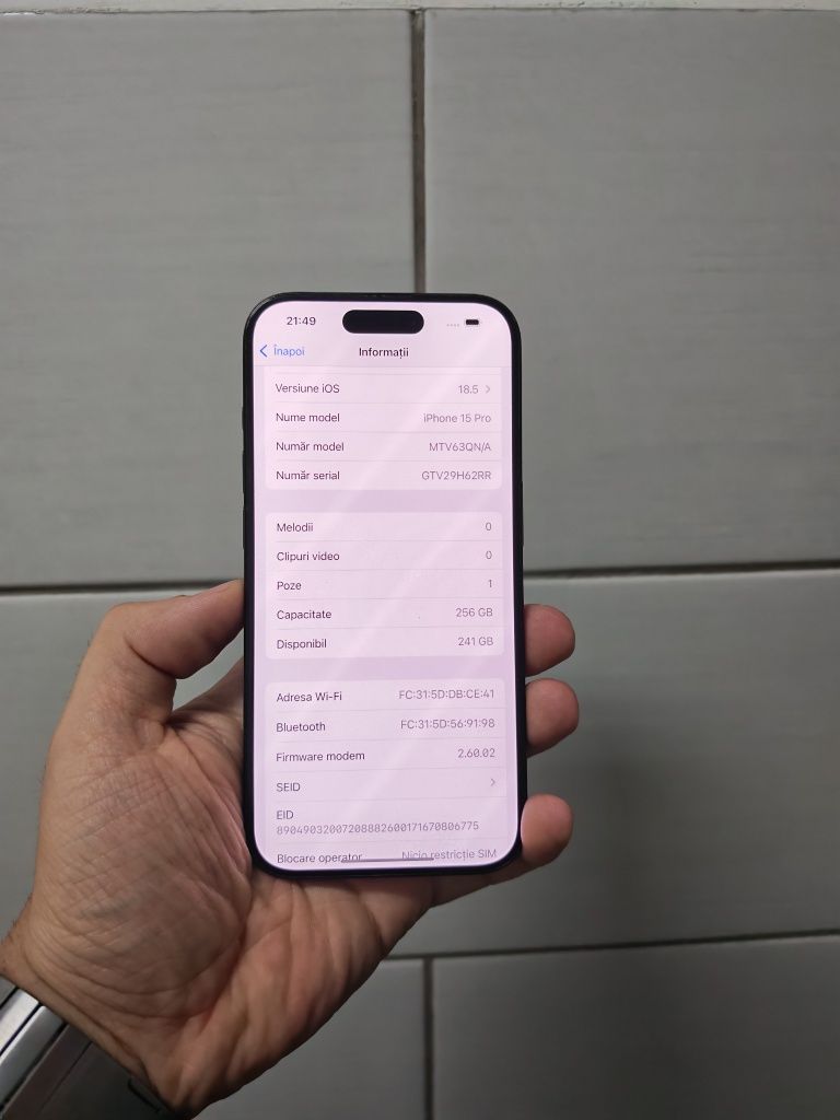 iPhone 15 Pro Blue 256GB Stare buna totul original liber retea