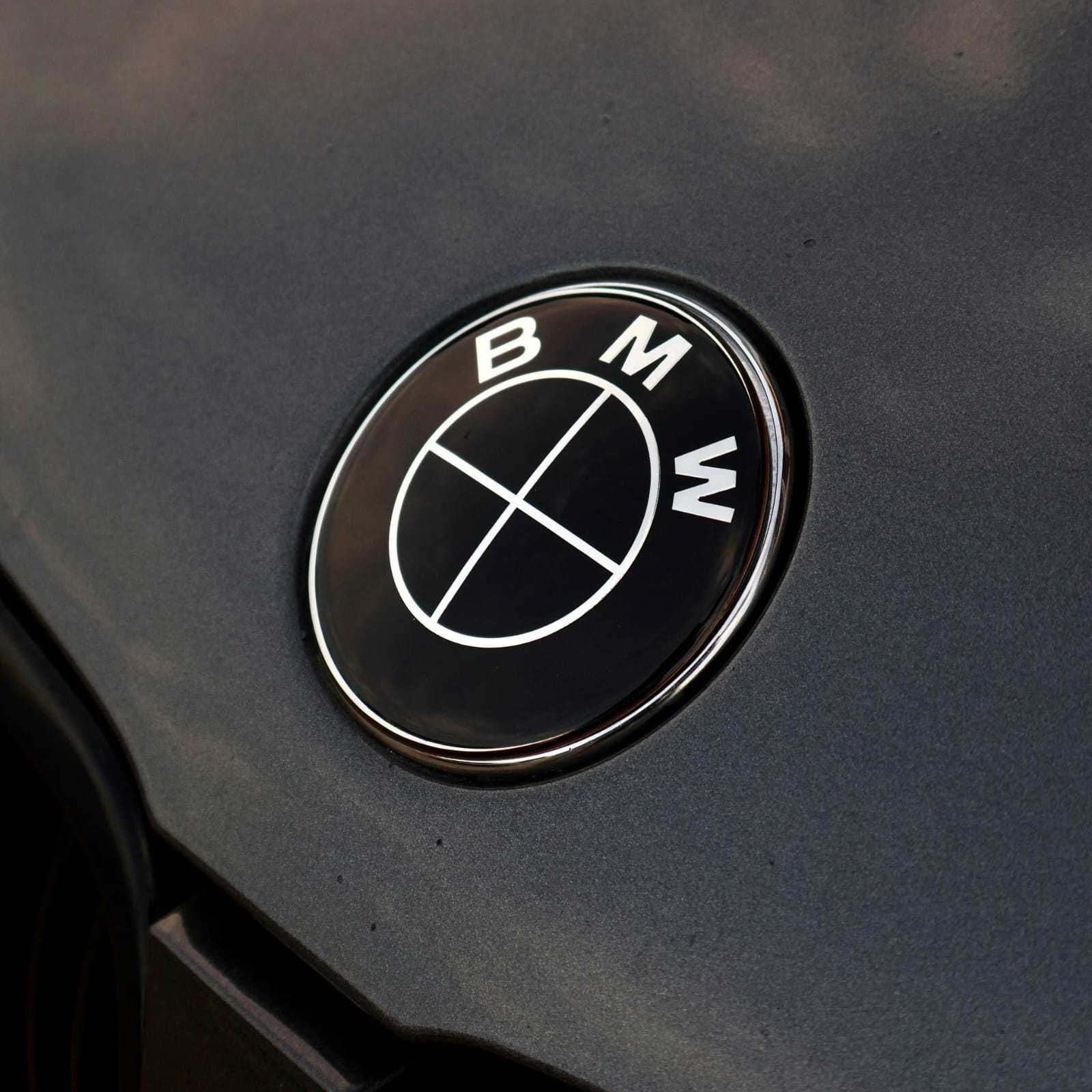 Set stema sigla emblema fata + spate BMW Full Black Albastru/Alb