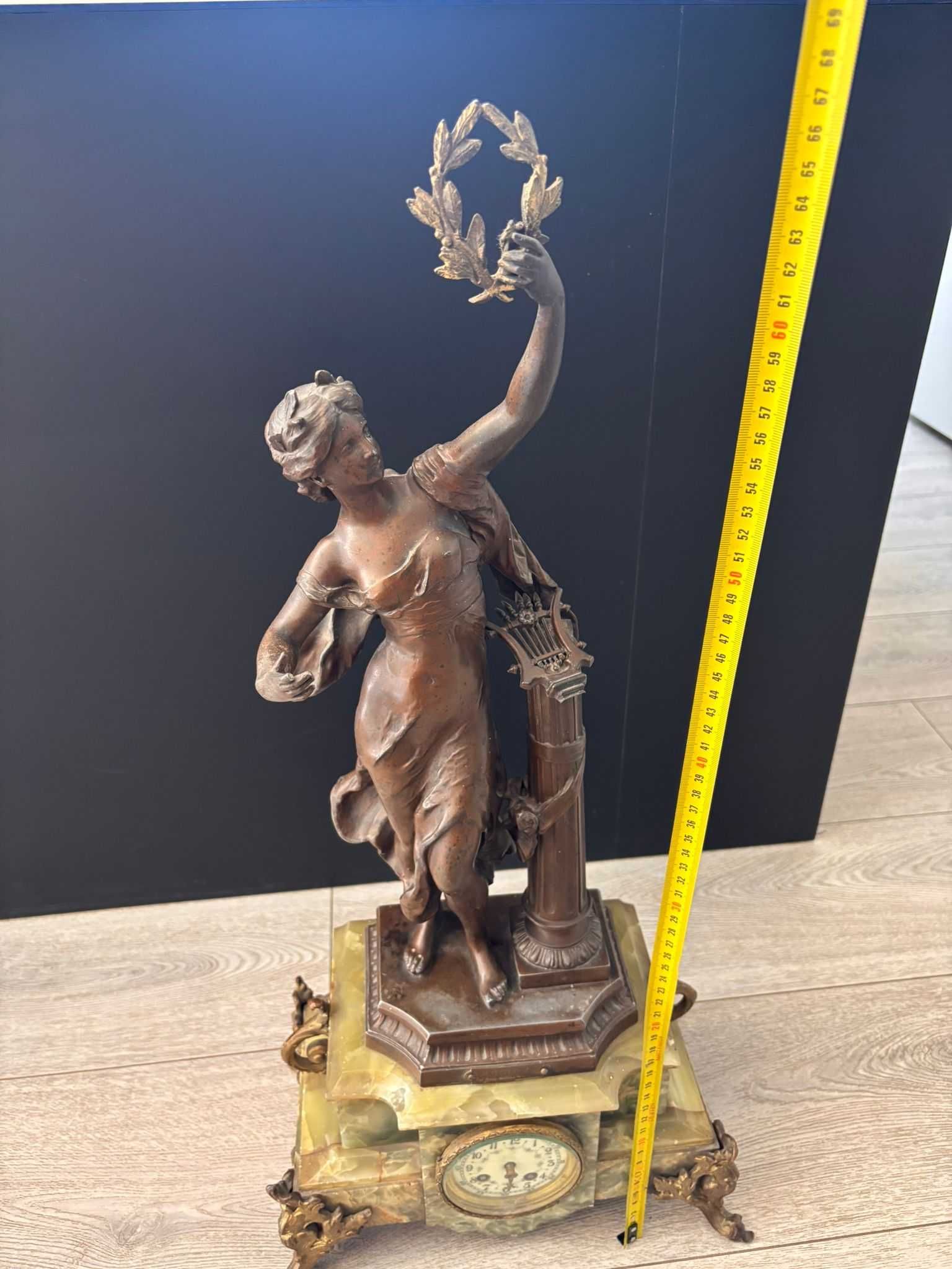 Statueta din bronz cu ceas antic din marmura 67cm/10.2kg