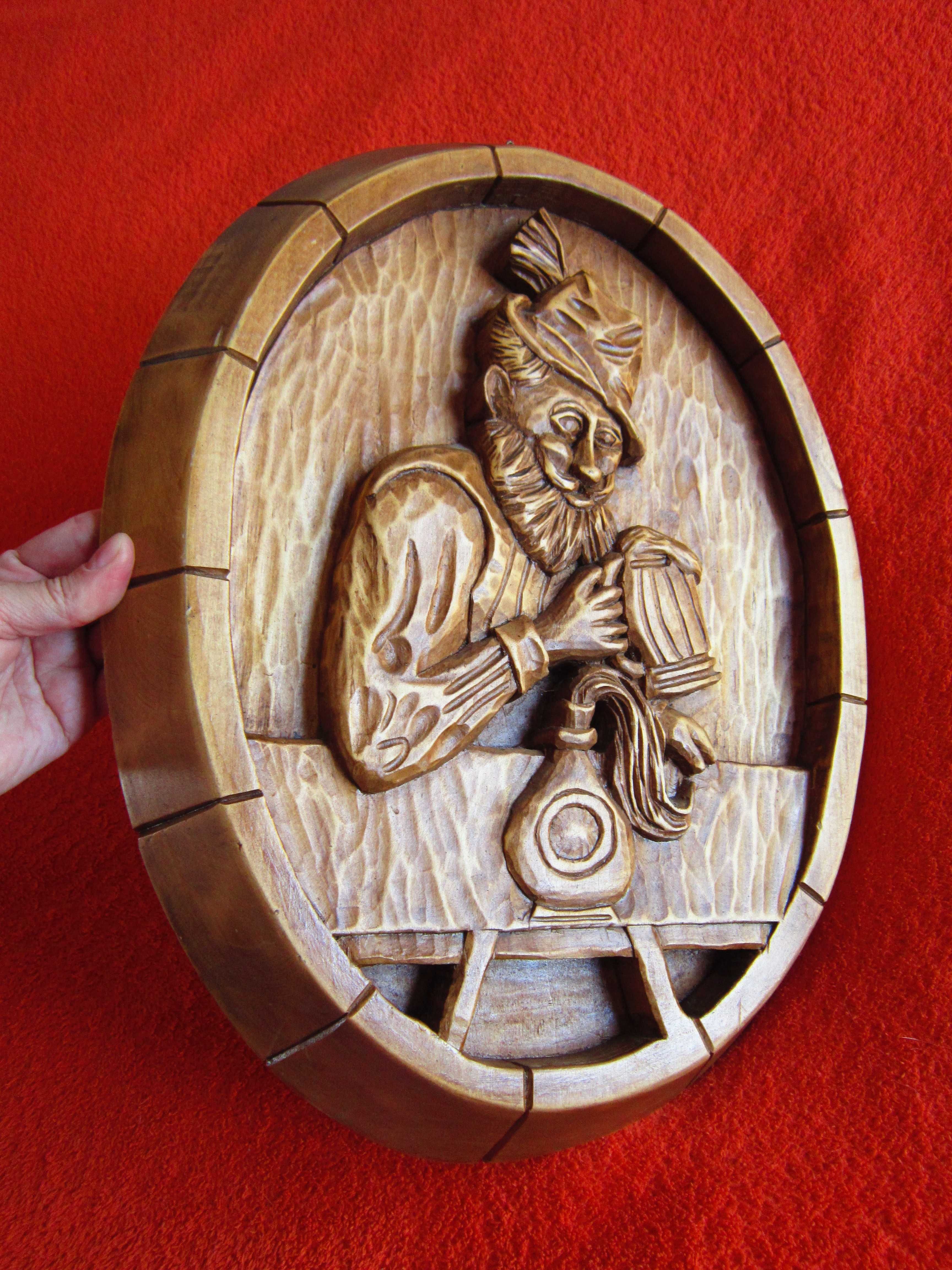 cadou rar Barbat cu halba de bere sculptura mare lemn vintage,Germania