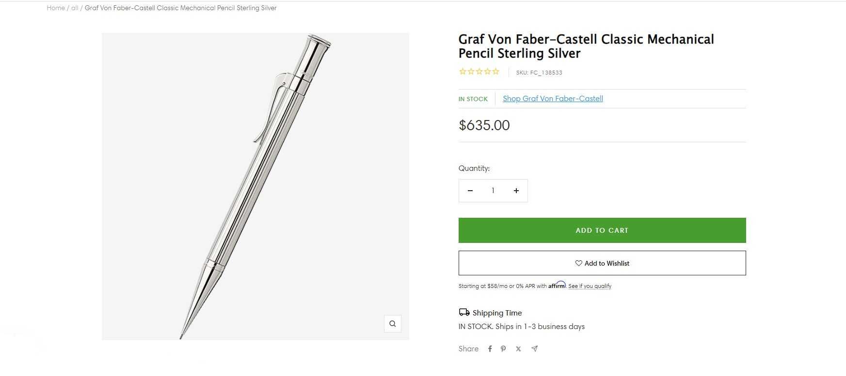 Graf von Faber-Castell Propelling Pencil Classic Sterling Silver