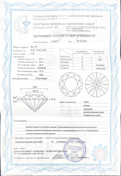 NEW Кольцо с бриллиантом 1,01ct