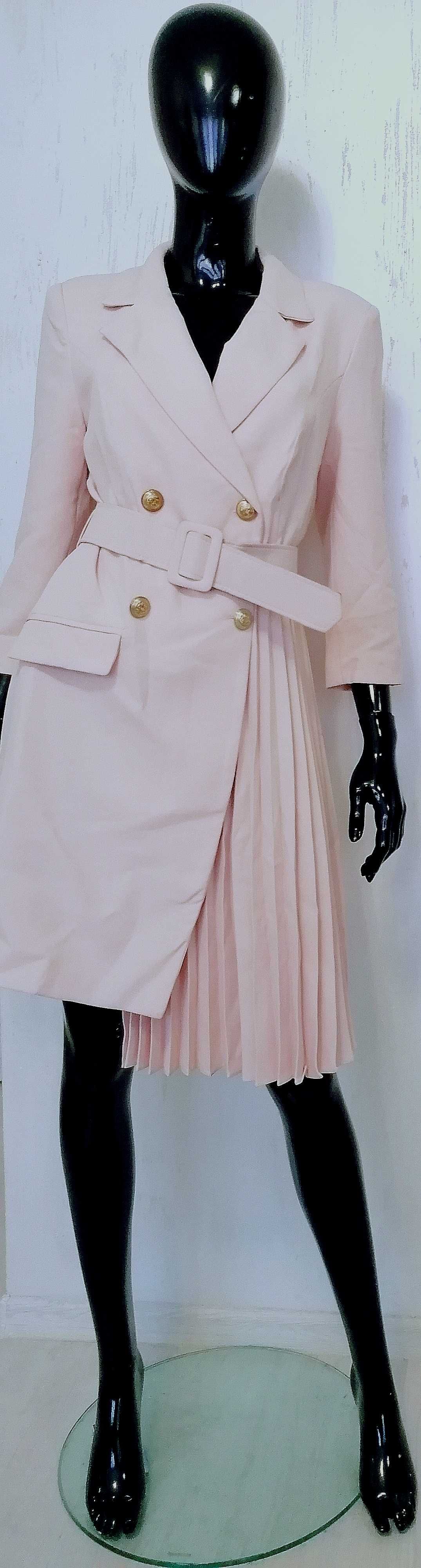 Дамско сако тип рокля в бял и розов цвят
