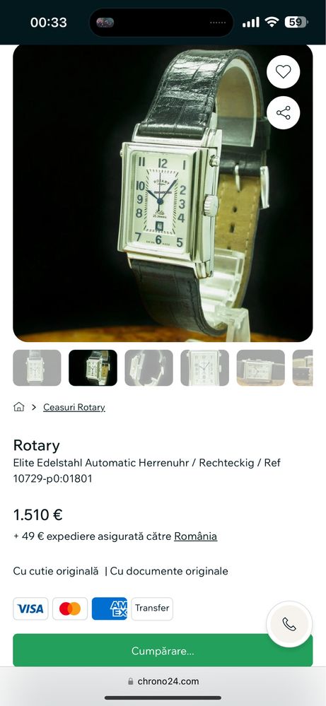 Ceas Rotary Elite Reverso, automatic. Swiss made.
