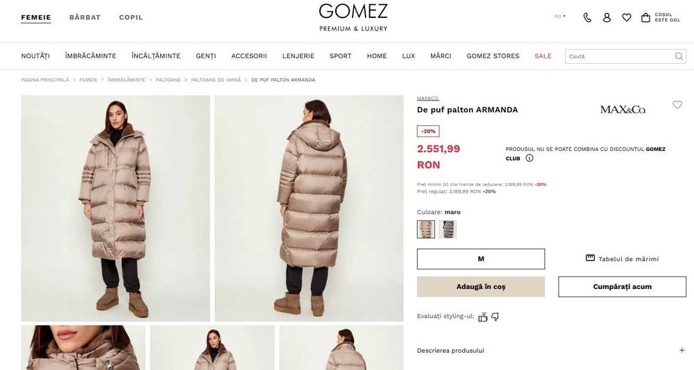 Geaca jacheta de lux L MAX&CO eleganta tip palton puf si pene usoara