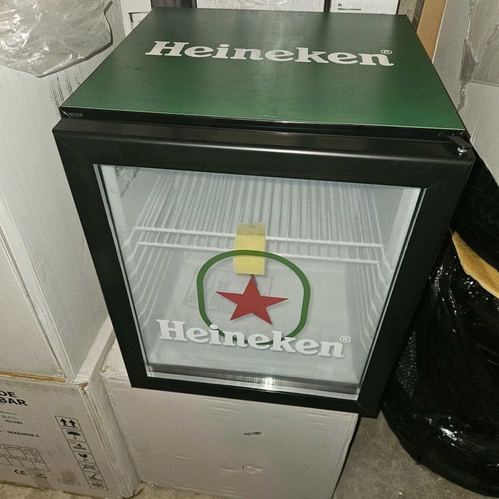 Frigider minibar cu sistem de compresor cu ușa de sticlă Heineken