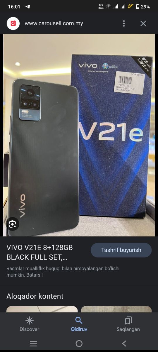 Vivo v21 e kr dak ful 8+4/128 gb umuman aybi yo narxi 2.3 abmen iphone