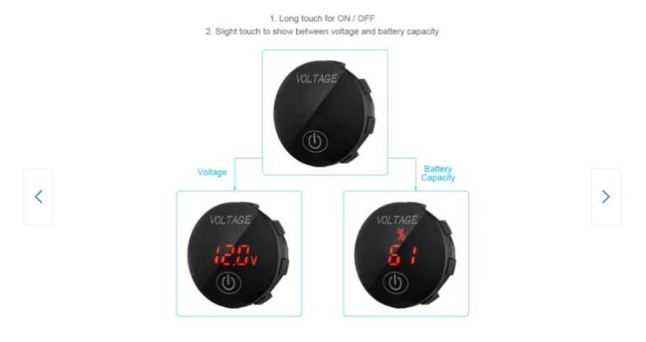 Voltmetru LED auto-moto-scuter 5-48Vcc cu buton oprit-pornit, Albastru