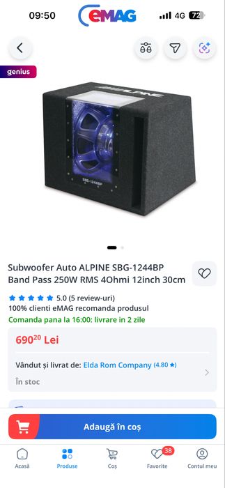 Subwoofer Alpine SBG-1244BP