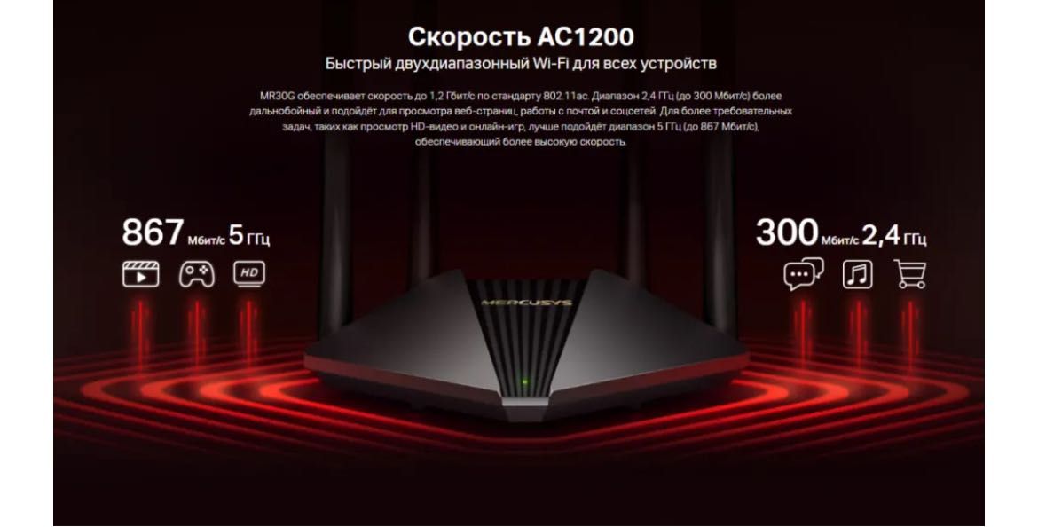 Беспроводной маршрутизатор Mercusys MR30G (RU) AC1200