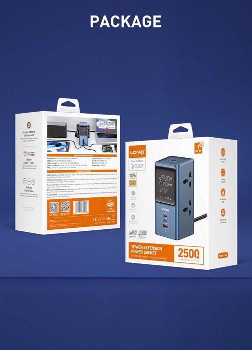 "LDNIO"  SC2 45W PD- зарядное устройство , сетевой фильтр 2500 Вт