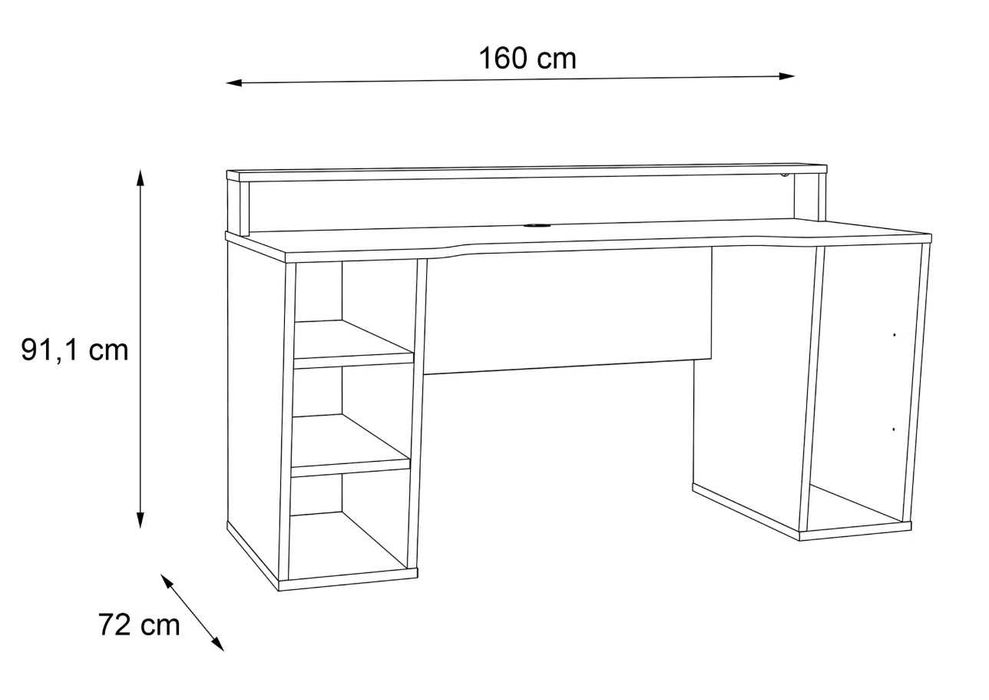 Бюро, 160x91x72 см, Цвят черен + LED