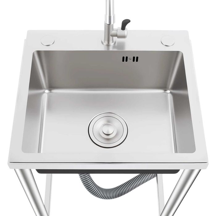 Chiuveta inox o cuva 40x45x22cm completa cu suport baterie scurgere