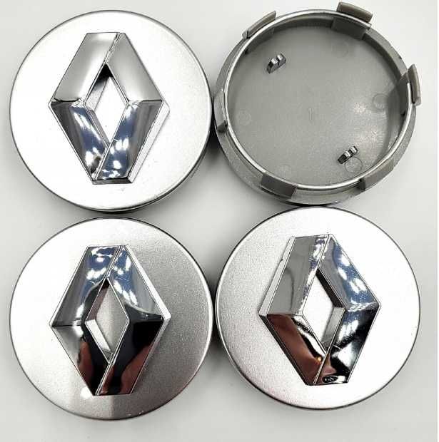 set 4 capace Renault, ARGINTIU/CROM, sau NEGRU/CROM cu inel de fixare