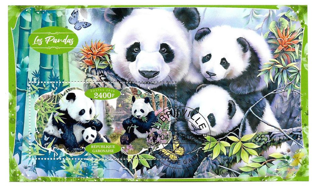 Super timbre colita Gabon, tematica fauna, animale, ursi panda