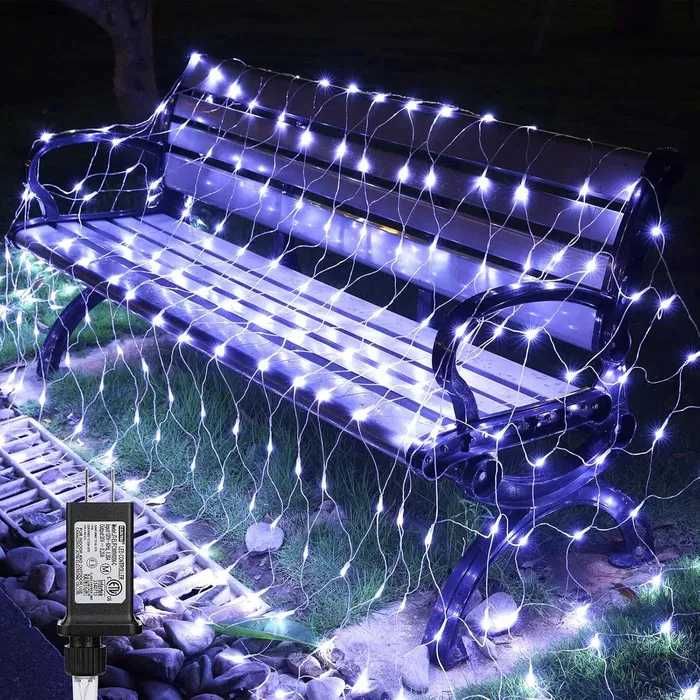 коледни LED мрежички 144 диода студено бяла светлина 8 шоу програми