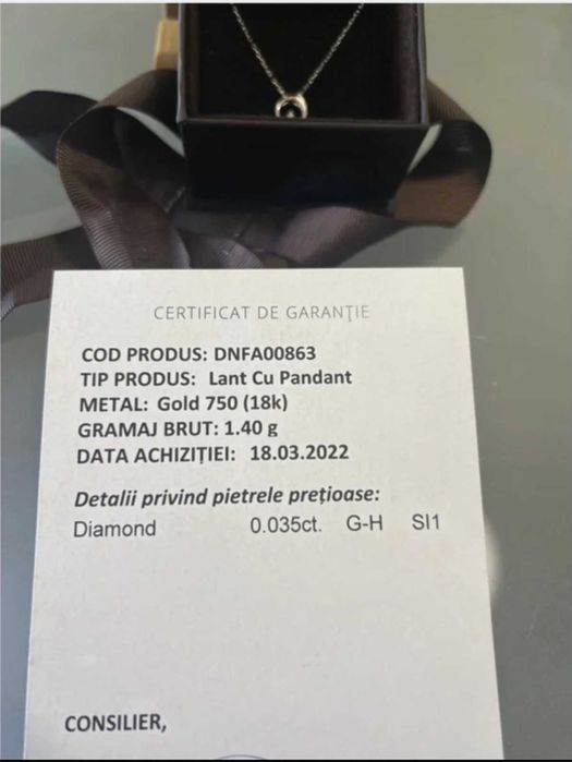 Lant Aur Alb cu Pandantiv diamant Teilor
