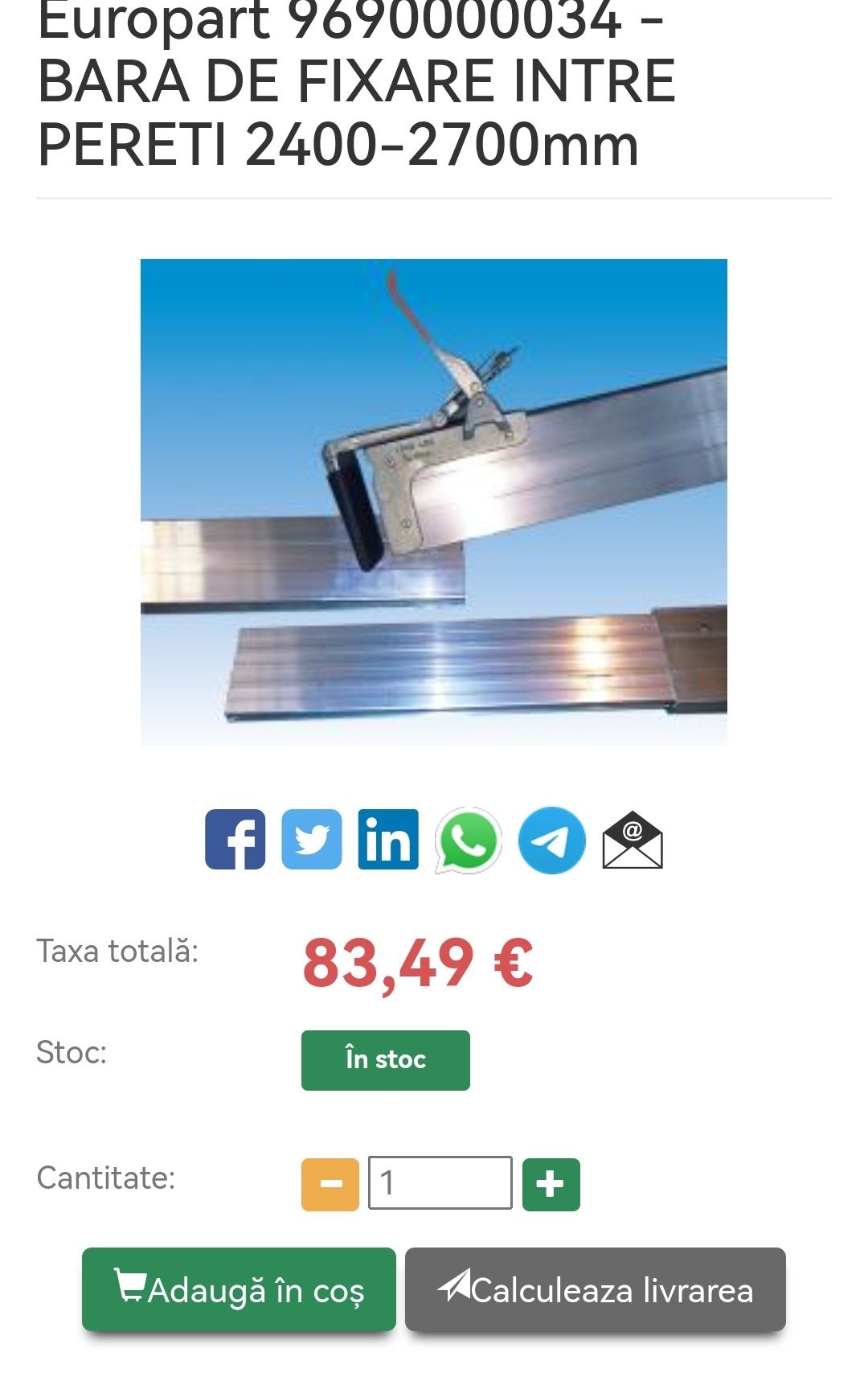 tijă glisantă din aluminiu pentru fixarea încărcăturii 2400-2700 mm la