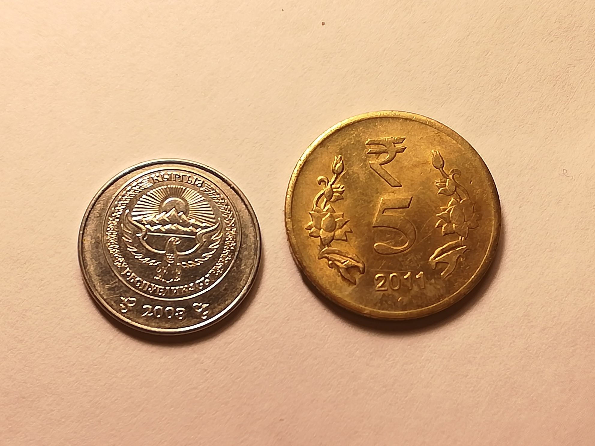Монета киргизская  и индийская