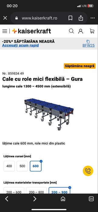 Banda transportoare , cale cu role mici flexibila Gura